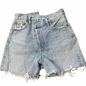Agolde Light Blue Distressed Jean Shorts